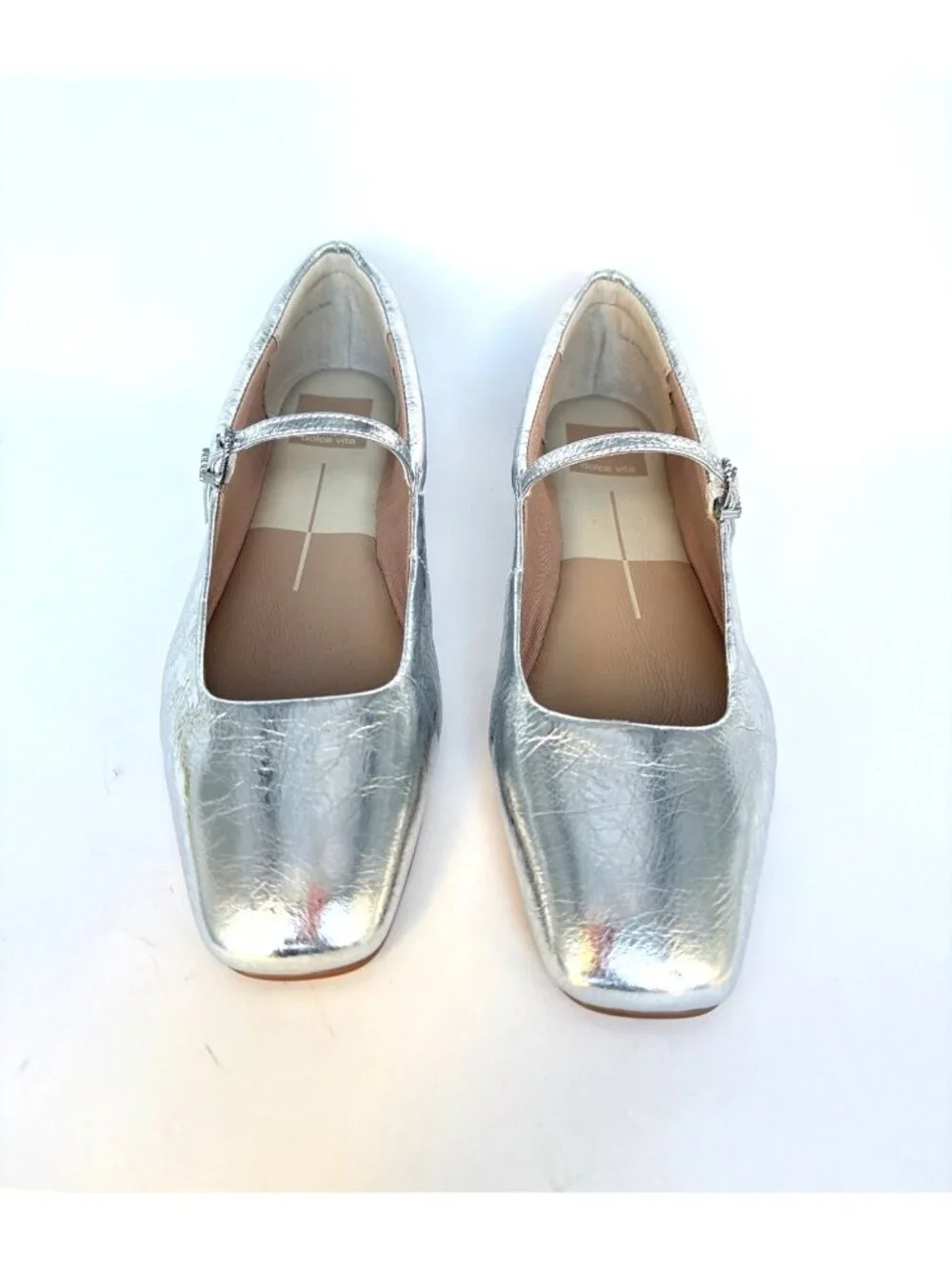 Dolce Vita Reyes Silver Distressed Leather Mary Jane Square-Toe Flats Size 8.5